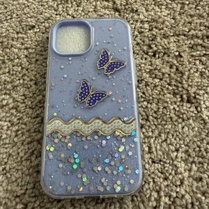iPhone 15 Purple Butterfly Glitter Phone Case NEW